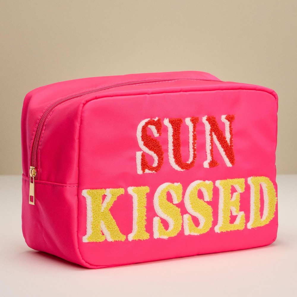 Nylon "SUN KISSED" Chenille Patch Pouch - Full Zip Closure - Lined Body - Approximately 10" L X 7.5" T X 4.5" D view 4