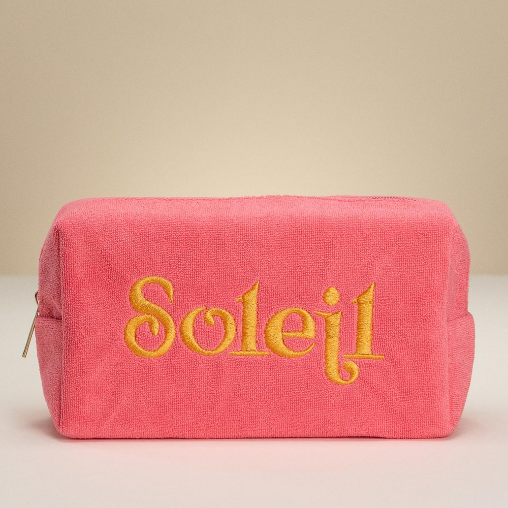 "Soleil" (Sun) Embroidered Terry Cloth Pouch - Full Zip Closure - Lined Body - Approximately 8.75" L X 5" T X 3.25" D view 2