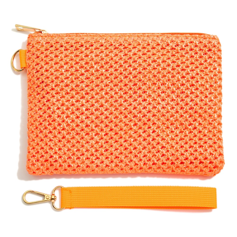 Woven Pouch - Removeable Wristlet - Zip Closure - Lined Body - Approximately 8" L X 6" T view 2
