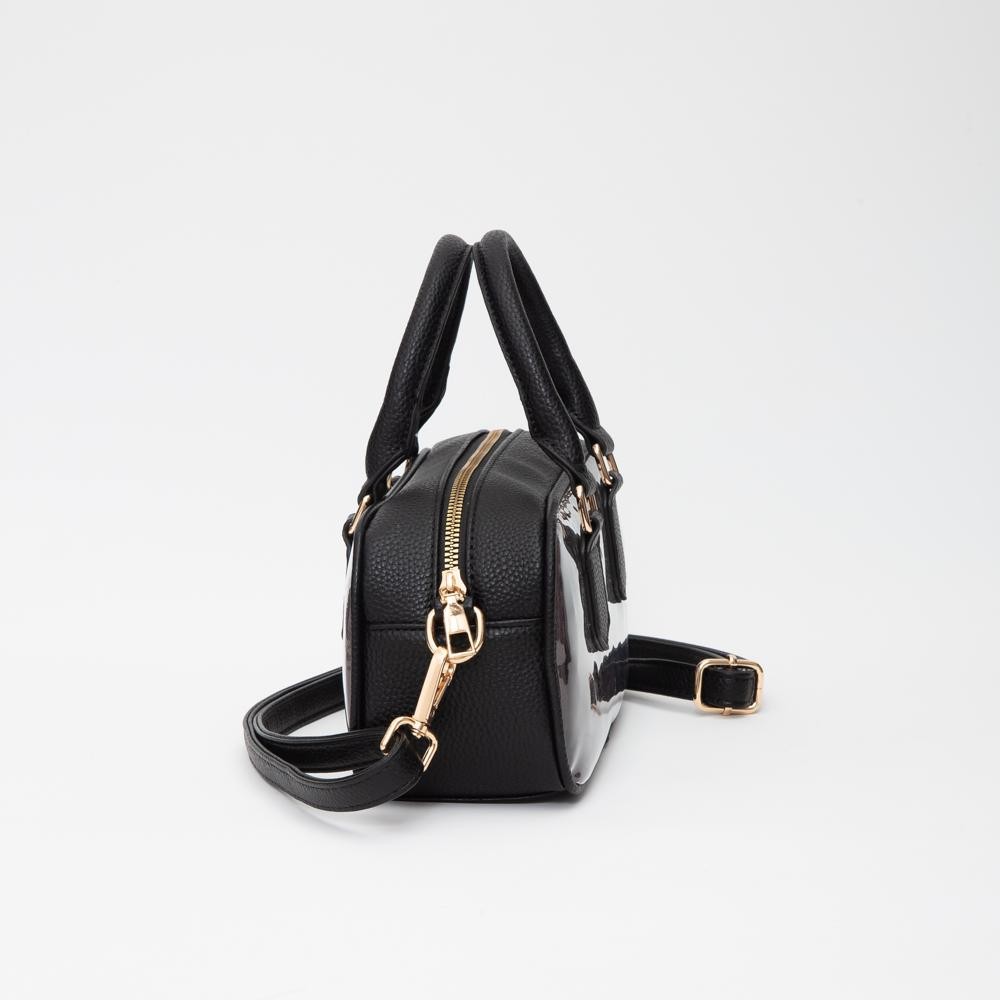 Clear Crossbody Tote Bag With Vegan Leather Trim - Zip Closure - Removeable Vegan Leather Crossbody Strap - Approximately 9" L X 5" T X 3.5" D - Handle Drop 4" L view 6