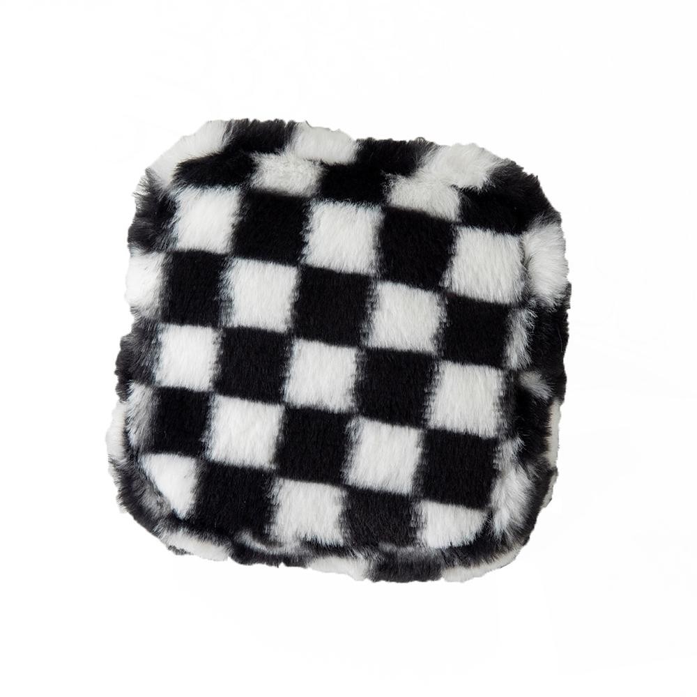 Furry Checker Pouch - Full Zip Closure - Lined Body - One Open Pocket - Approximately 5" L X 6" T X 2" D view 2