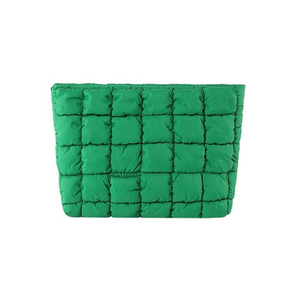 Quilted Nylon Puffer Pouch - Zip Closure - Lined Body - 1 Internal Zip Pocket - Approximately 6" T X 9" L X 2" D view 2