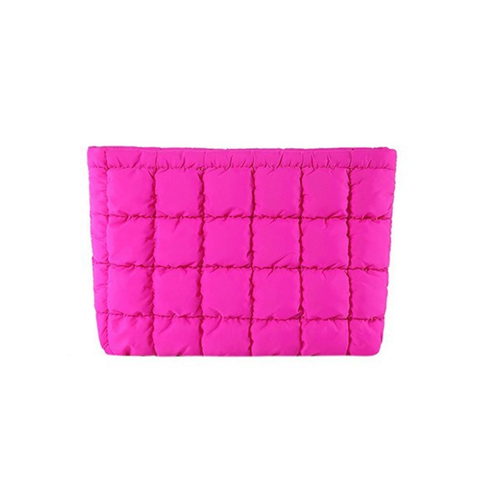 Quilted Nylon Puffer Pouch - Zip Closure - Lined Body - 1 Internal Zip Pocket - Approximately 6" T X 9" L X 2" D view 2