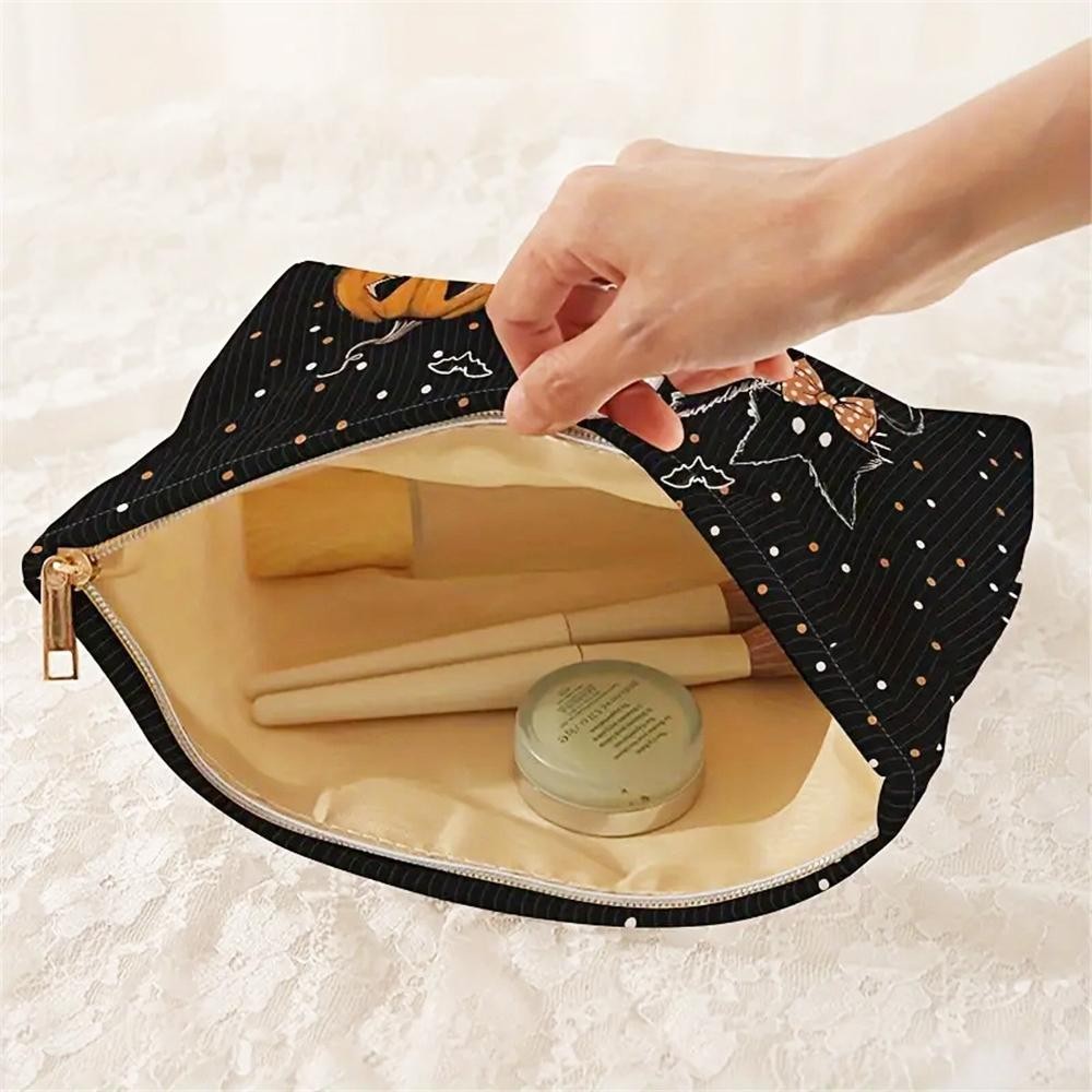 Cat, Ghost, & Jack-O-Lantern Pouch - Fill Zip Closure - Lined Body - Approximately 10" L X 7.75" T view 4