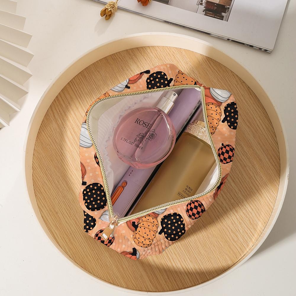 Halloween Pumpkins Pouch - Zip Closure - Lined Body - 1 Open Pouch - Approximately 7" L X 4.5" T X 1.5" D view 4