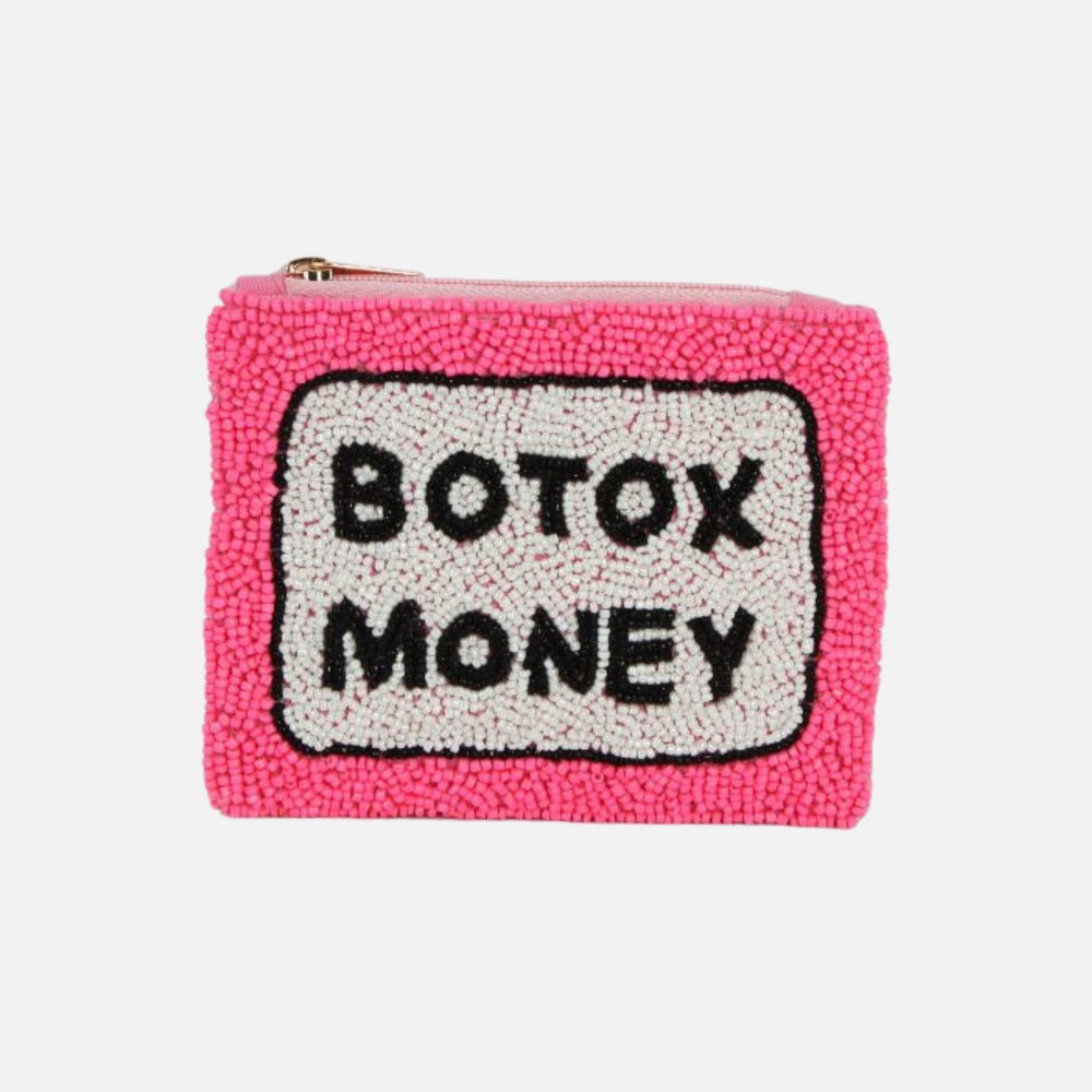 "Botox Money" Seed Bead Pouch - Lined Interior - Full Zipper Closure - Approximately 5" L X 4.5" T view 2