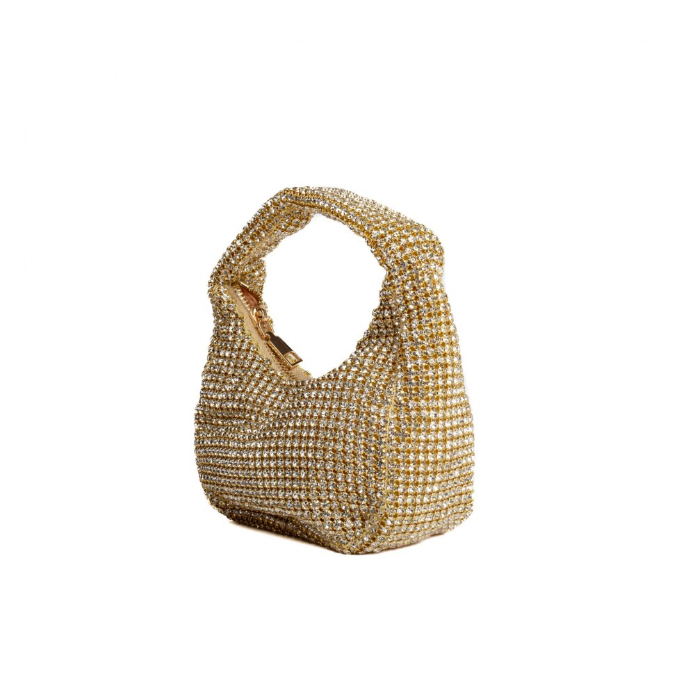 Rhinestone Mesh Mini Clutch Bag - Rhinestone Mesh Exterior - Satin Lining Inside - Approximately 7" L X 6" T X 2" D view 4