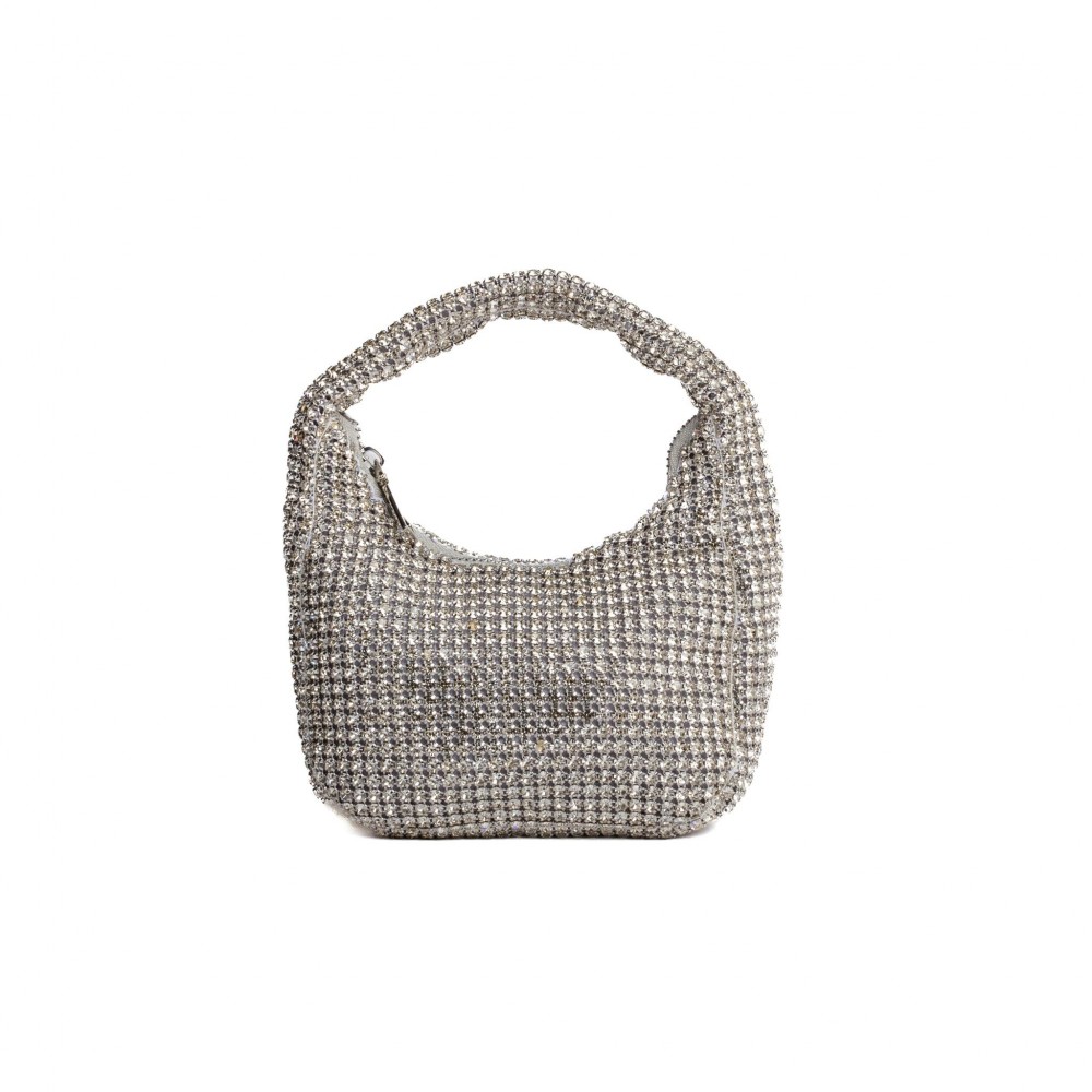 Rhinestone Mesh Mini Clutch Bag - Rhinestone Mesh Exterior - Satin Lining Inside - Approximately 7" L X 6" T X 2" D view 2