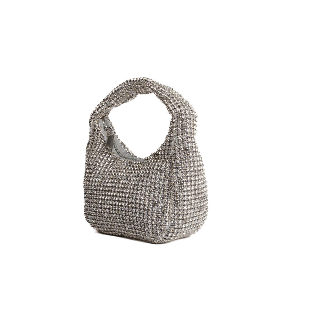 Rhinestone Mesh Mini Clutch Bag - Rhinestone Mesh Exterior - Satin Lining Inside - Approximately 7" L X 6" T X 2" D view 4