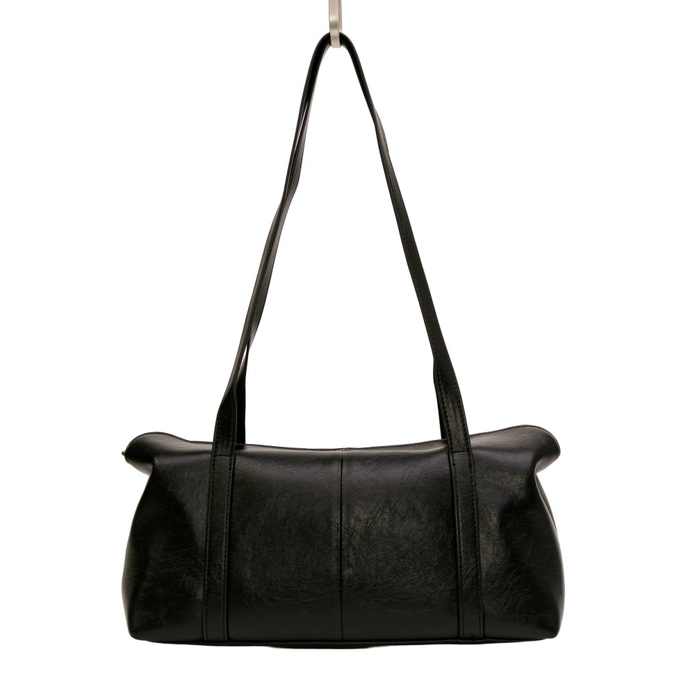Vegan Leather Duffle Shaped Crossbody Bag - Double Flap Magnetic Closure - Removable/Adjustable Cross Body Strap - 3 Compartments With Full Zipper Closure - Lined Inside - Approximately 11" W X 6.5" T X 3" D view 2