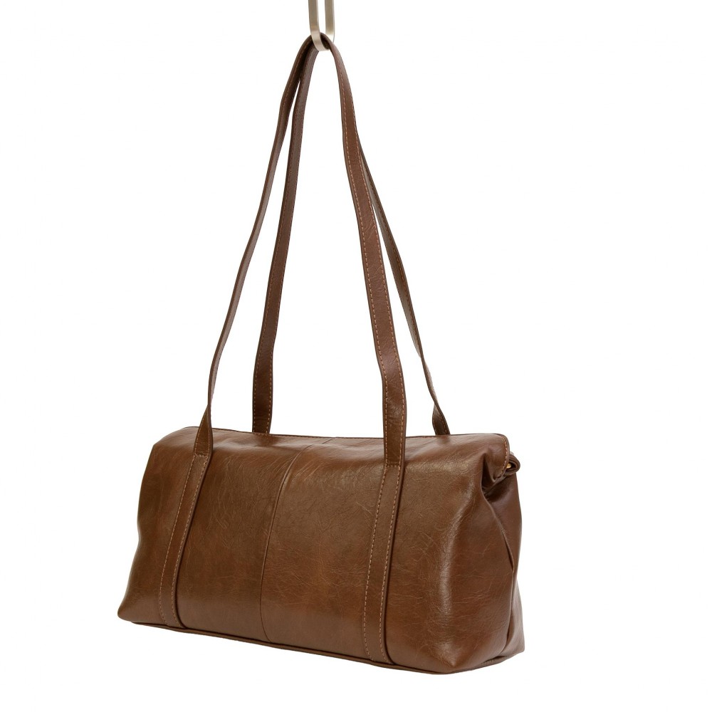 Vegan Leather Duffle Shaped Crossbody Bag - Double Flap Magnetic Closure - Removable/Adjustable Cross Body Strap - 3 Compartments With Full Zipper Closure - Lined Inside - Approximately 11" W X 6.5" T X 3" D view 4