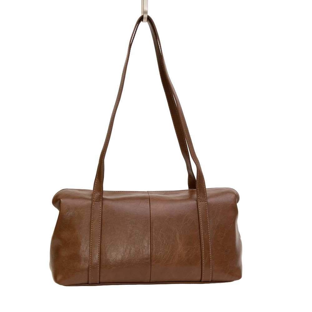 Vegan Leather Duffle Shaped Crossbody Bag - Double Flap Magnetic Closure - Removable/Adjustable Cross Body Strap - 3 Compartments With Full Zipper Closure - Lined Inside - Approximately 11" W X 6.5" T X 3" D view 2