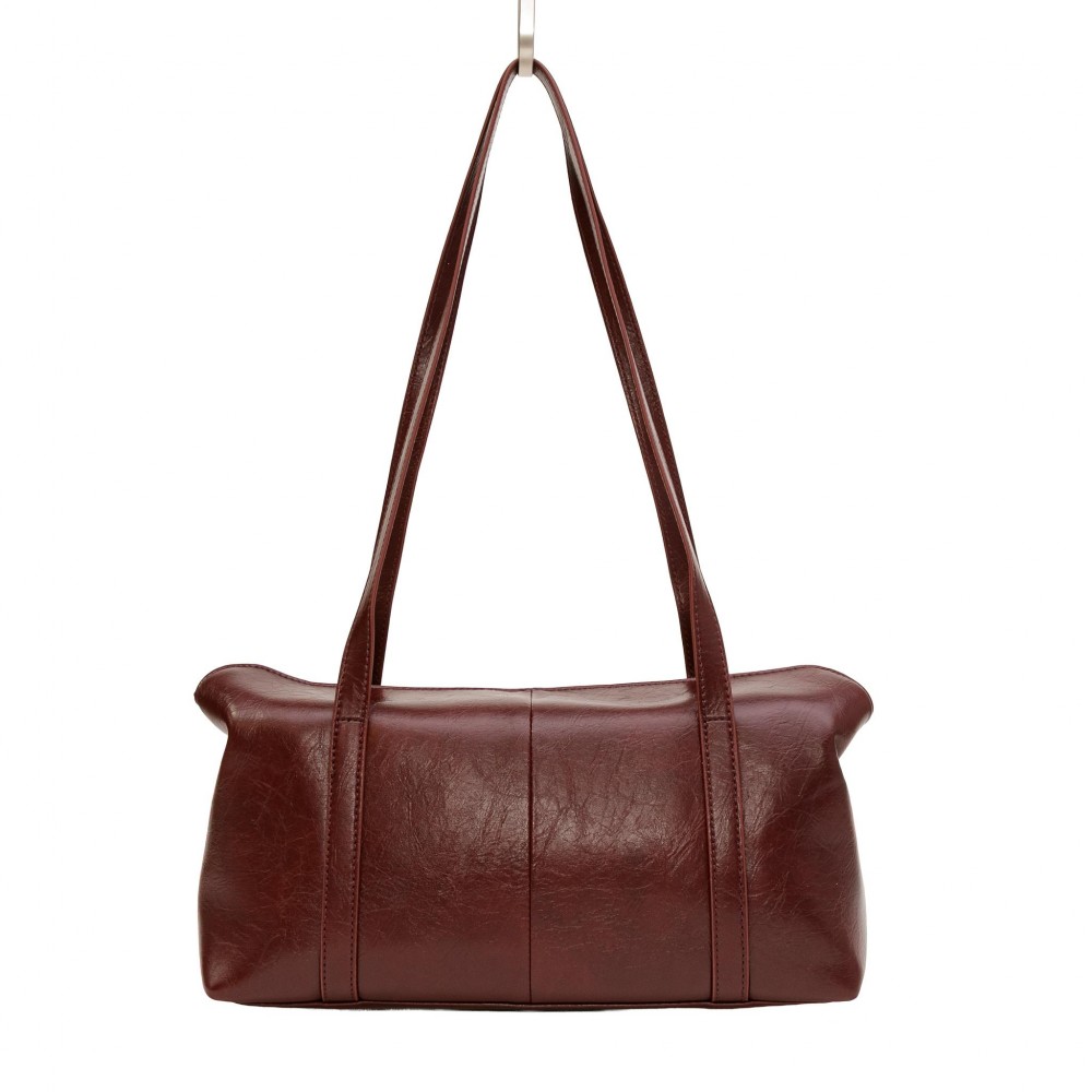 Vegan Leather Duffle Shaped Crossbody Bag - Double Flap Magnetic Closure - Removable/Adjustable Cross Body Strap - 3 Compartments With Full Zipper Closure - Lined Inside - Approximately 11" W X 6.5" T X 3" D view 2