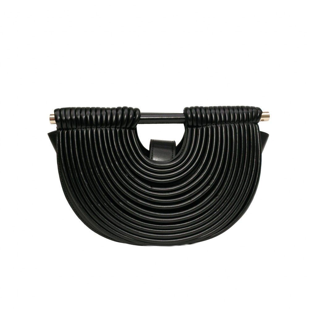 Vegan Leather Half Crescent Moon Clutch Bag - Front Rope Ripple Design Detail - Inside Magnetic Button Closure - Suede-like Lining view 2