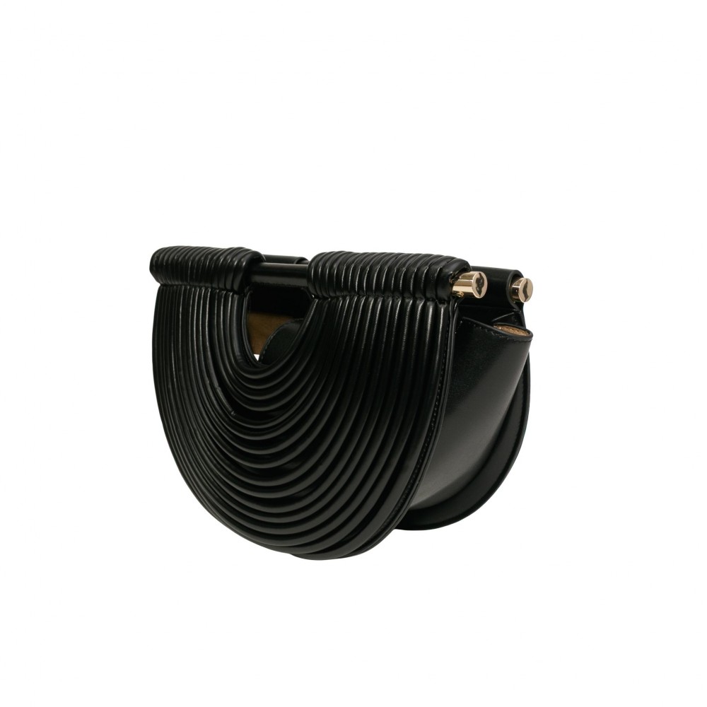 Vegan Leather Half Crescent Moon Clutch Bag - Front Rope Ripple Design Detail - Inside Magnetic Button Closure - Suede-like Lining view 4
