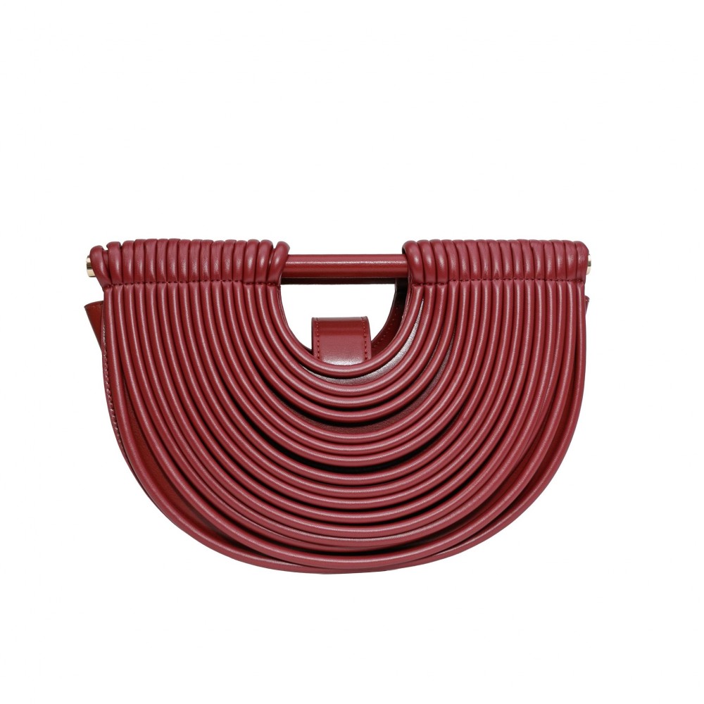 Vegan Leather Half Crescent Moon Clutch Bag - Front Rope Ripple Design Detail - Inside Magnetic Button Closure - Suede-like Lining - Approximately 12" L X 8" T X 4" D view 2