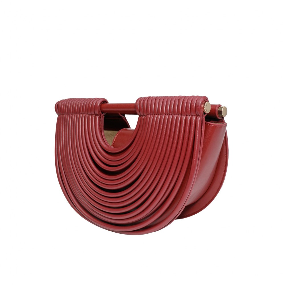 Vegan Leather Half Crescent Moon Clutch Bag - Front Rope Ripple Design Detail - Inside Magnetic Button Closure - Suede-like Lining - Approximately 12" L X 8" T X 4" D view 4