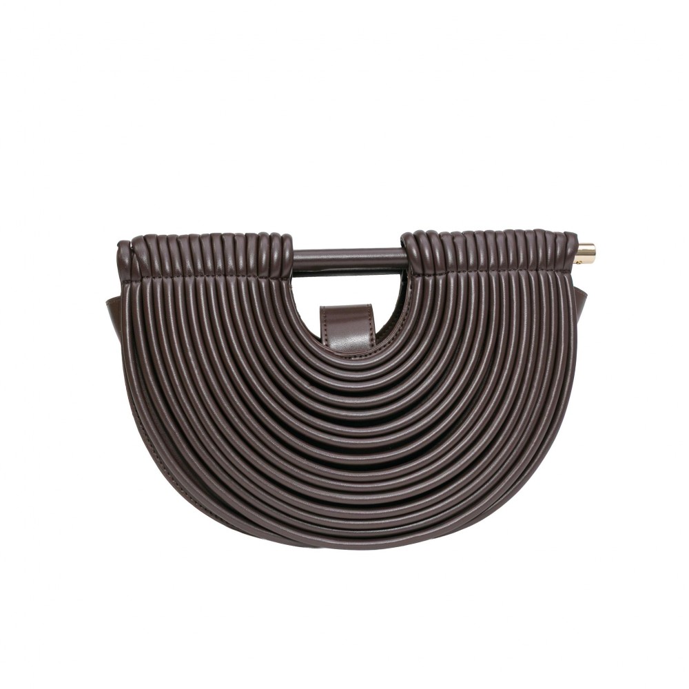 Vegan Leather Half Crescent Moon Clutch Bag - Front Rope Ripple Design Detail - Inside Magnetic Button Closure - Suede-like Lining view 2
