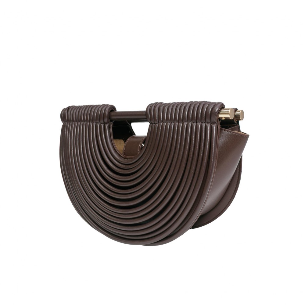 Vegan Leather Half Crescent Moon Clutch Bag - Front Rope Ripple Design Detail - Inside Magnetic Button Closure - Suede-like Lining view 4