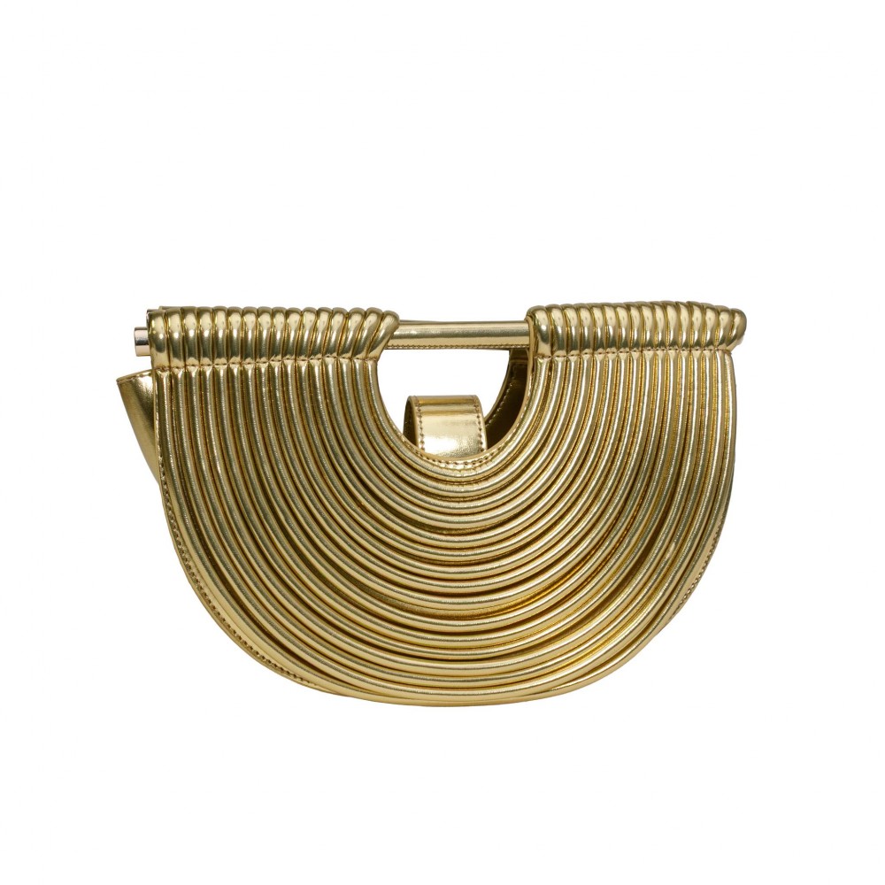 Vegan Leather Half Crescent Moon Clutch Bag - Front Rope Ripple Design Detail - Inside Magnetic Button Closure - Suede-like Lining view 2