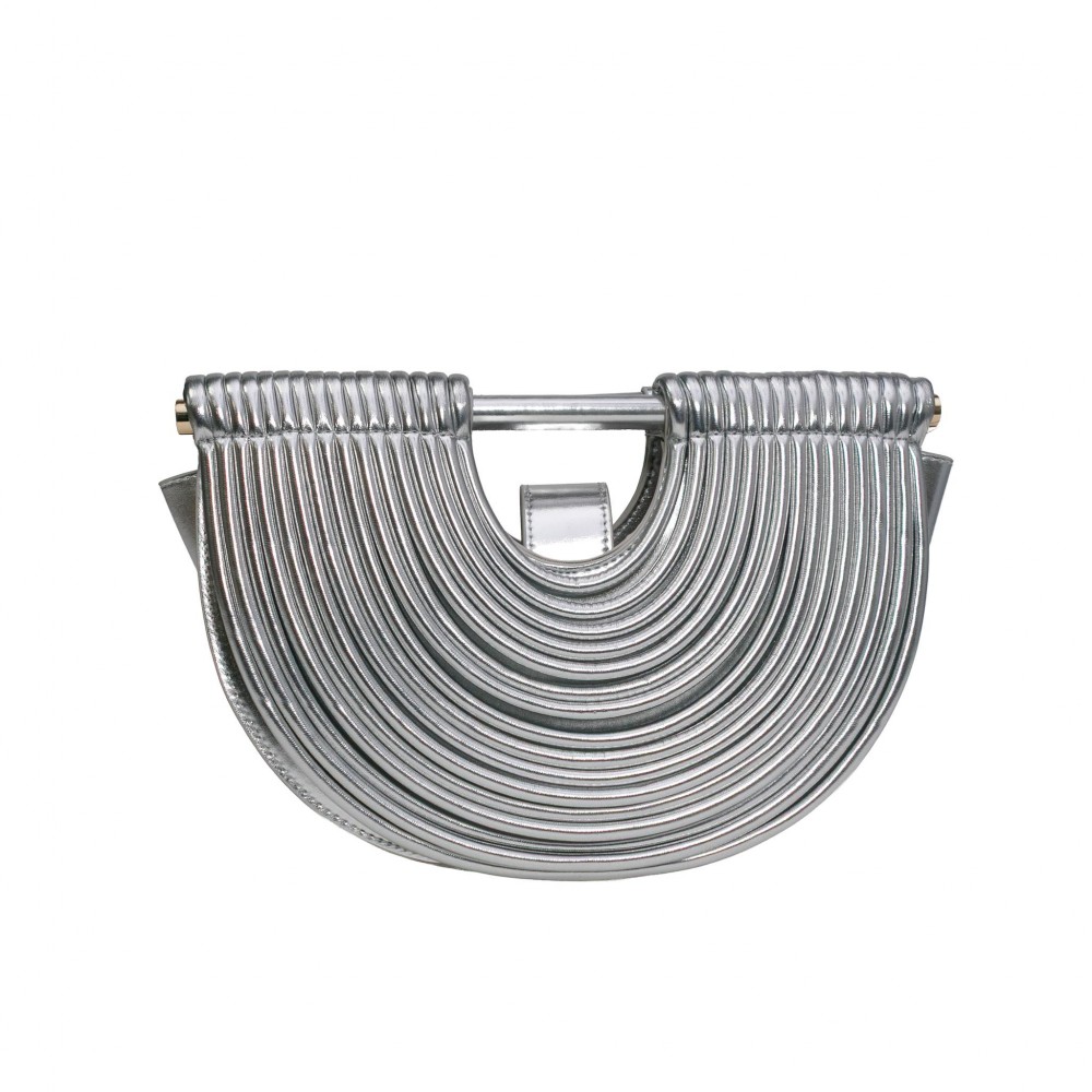 Vegan Leather Half Crescent Moon Clutch Bag - Front Rope Ripple Design Detail - Inside Magnetic Button Closure - Suede-like Lining view 2