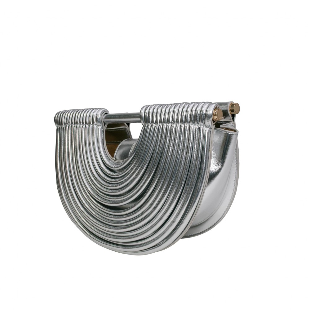 Vegan Leather Half Crescent Moon Clutch Bag - Front Rope Ripple Design Detail - Inside Magnetic Button Closure - Suede-like Lining view 4