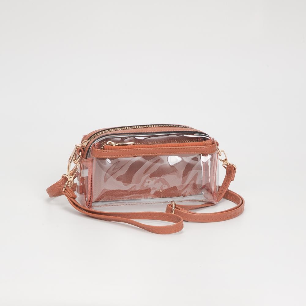 Clear Vegan Crossbody Wristlet Clutch - Zip Closure - Removable Straps: Leather & Canvas - Approximately 4" T X 7" L X 2" W - Straps Adjustable: 30" L view 2