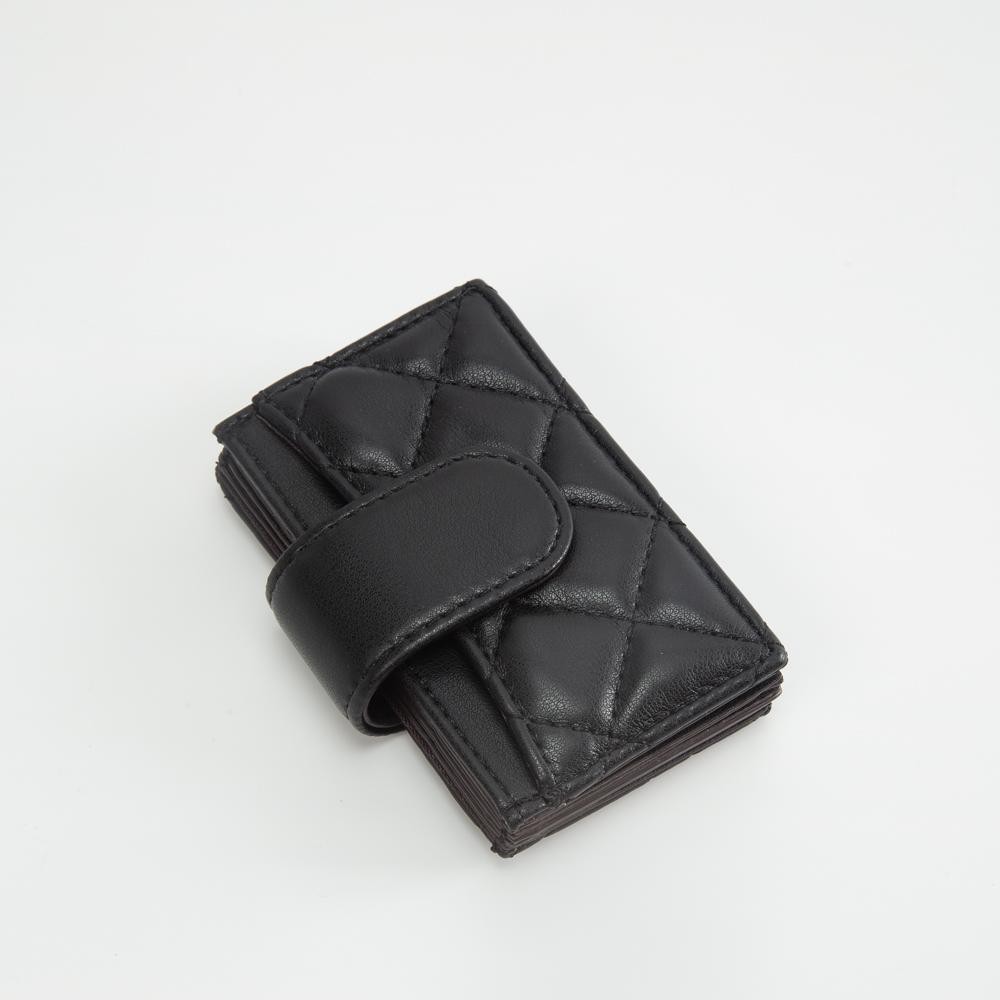 Quilted Vegan Leather Snap Card Holder - One Outer Pocket - Four Card Holders - Approximately 4" L x 3" T view 2