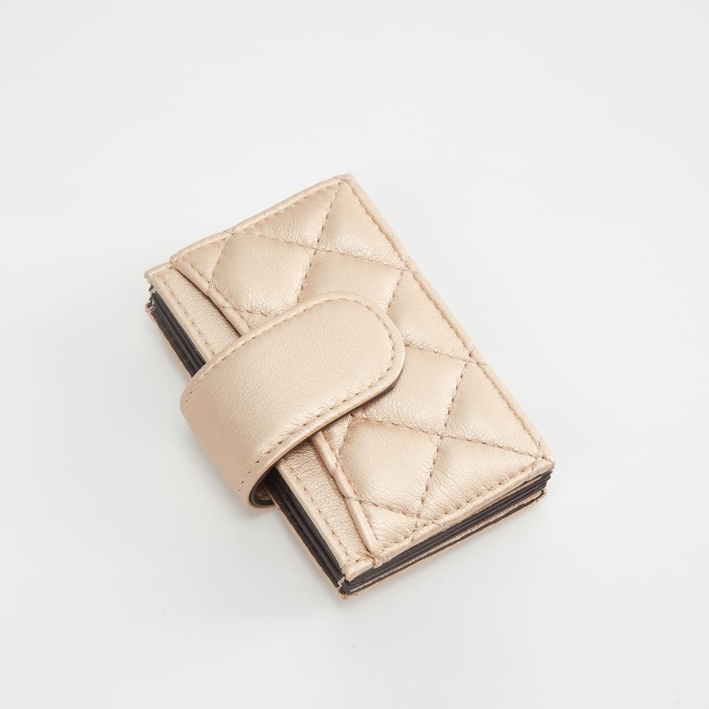 Quilted Vegan Leather Snap Card Holder - One Outer Pocket - Four Card Holders - Approximately 4" L x 3" T view 2