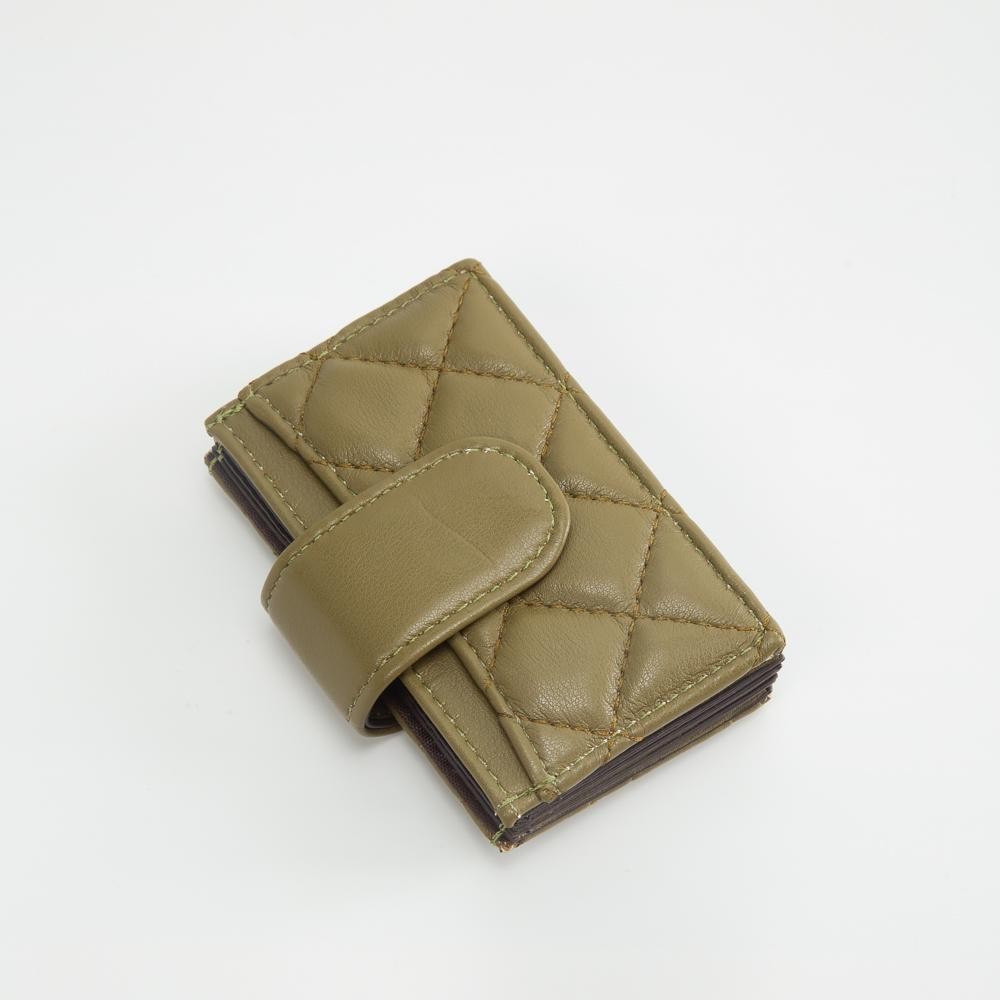 Quilted Vegan Leather Snap Card Holder - One Outer Pocket - Four Card Holders - Approximately 4" L x 3" T view 2