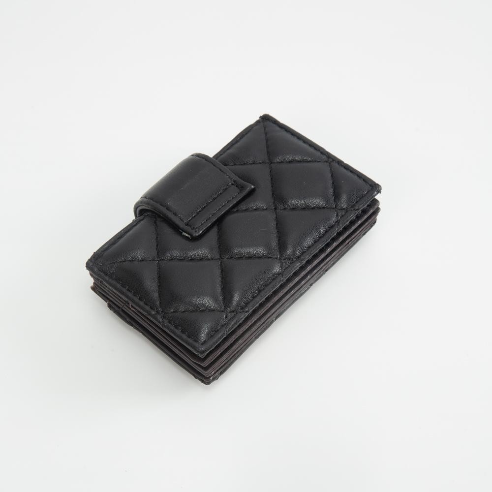 Quilted Vegan Leather Snap Card Holder - One Outer Pocket - Four Card Holders - Approximately 4" L x 3" T view 4
