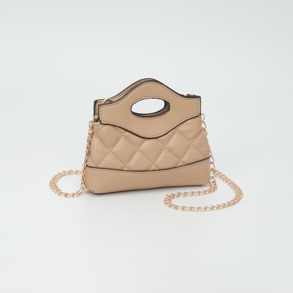 Mini Quilted Vegan Leather Cross Body Tote Bag - Snap Closure - Removeable Chain Link Strap - Approximately 5" L X 5" T X 1.5" D view 2