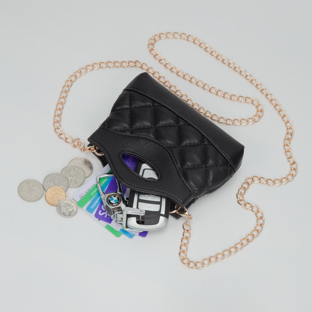 Mini Quilted Vegan Leather Cross Body Tote Bag - Snap Closure - Removeable Chain Link Strap - Approximately 5" L X 5" T X 1.5" D view 4