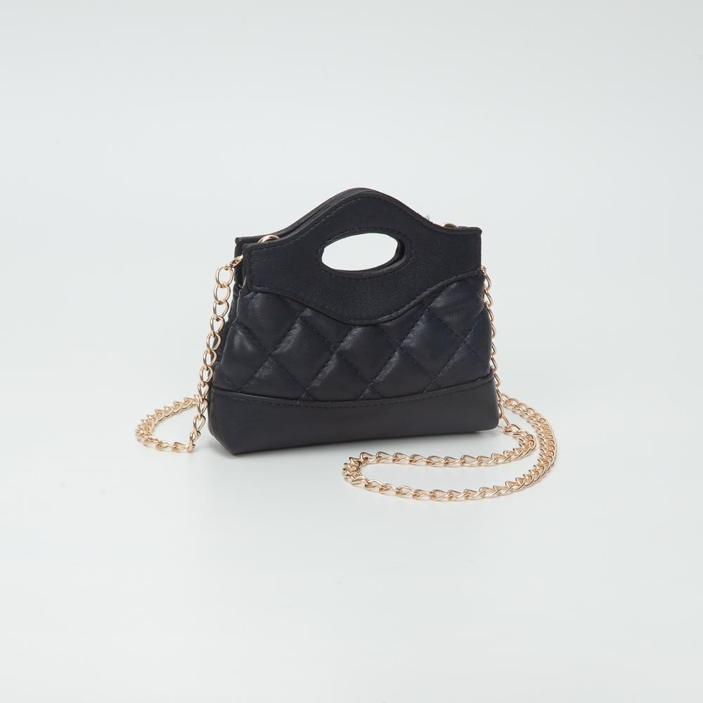 Mini Quilted Vegan Leather Cross Body Tote Bag - Snap Closure - Removeable Chain Link Strap - Approximately 5" L X 5" T X 1.5" D view 2
