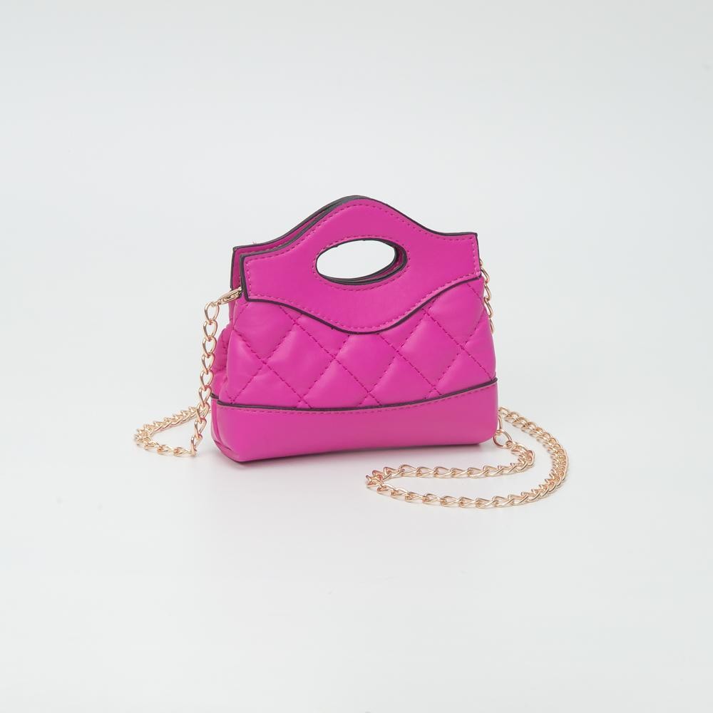 Mini Quilted Vegan Leather Cross Body Tote Bag - Snap Closure - Removeable Chain Link Strap - Approximately 5" L X 5" T X 1.5" D view 2