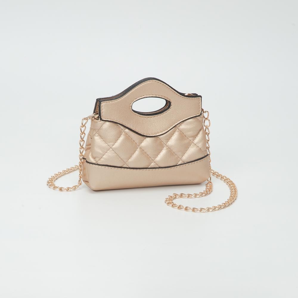 Mini Quilted Vegan Leather Cross Body Tote Bag - Snap Closure - Removeable Chain Link Strap - Approximately 5" L X 5" T X 1.5" D view 2