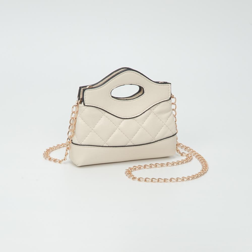 Mini Quilted Vegan Leather Cross Body Tote Bag - Snap Closure - Removeable Chain Link Strap - Approximately 5" L X 5" T X 1.5" D view 2