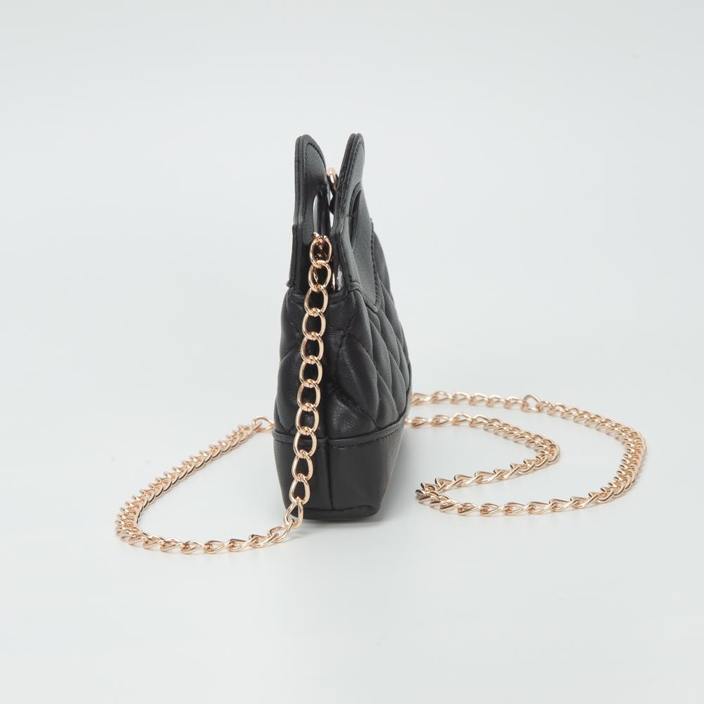 Mini Quilted Vegan Leather Cross Body Tote Bag - Snap Closure - Removeable Chain Link Strap - Approximately 5" L X 5" T X 1.5" D view 6