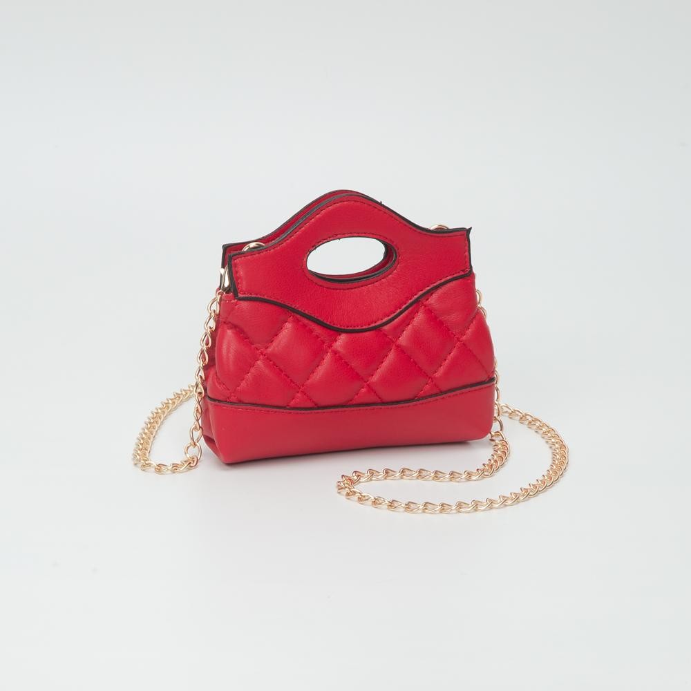 Mini Quilted Vegan Leather Cross Body Tote Bag - Snap Closure - Removeable Chain Link Strap - Approximately 5" L X 5" T X 1.5" D view 2