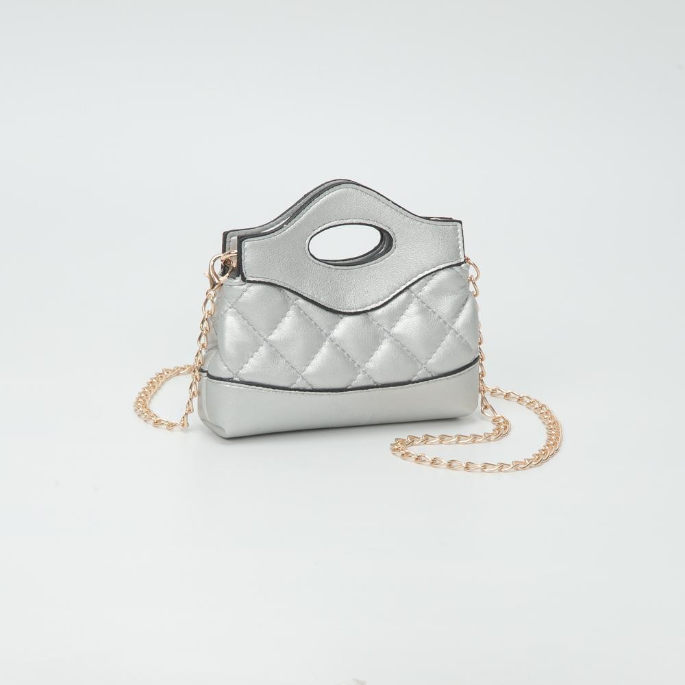 Mini Quilted Vegan Leather Cross Body Tote Bag - Snap Closure - Removeable Chain Link Strap - Approximately 5" L X 5" T X 1.5" D view 2