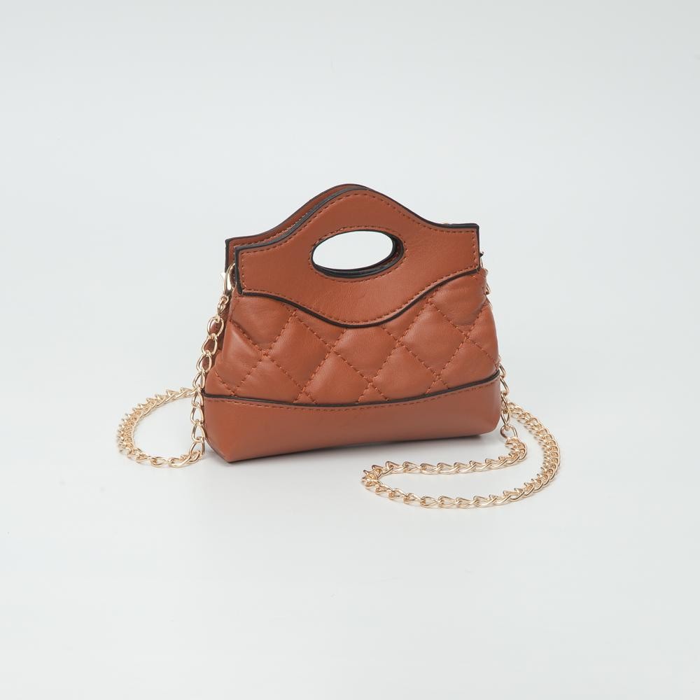 Mini Quilted Vegan Leather Cross Body Tote Bag - Snap Closure - Removeable Chain Link Strap - Approximately 5" L X 5" T X 1.5" D view 2