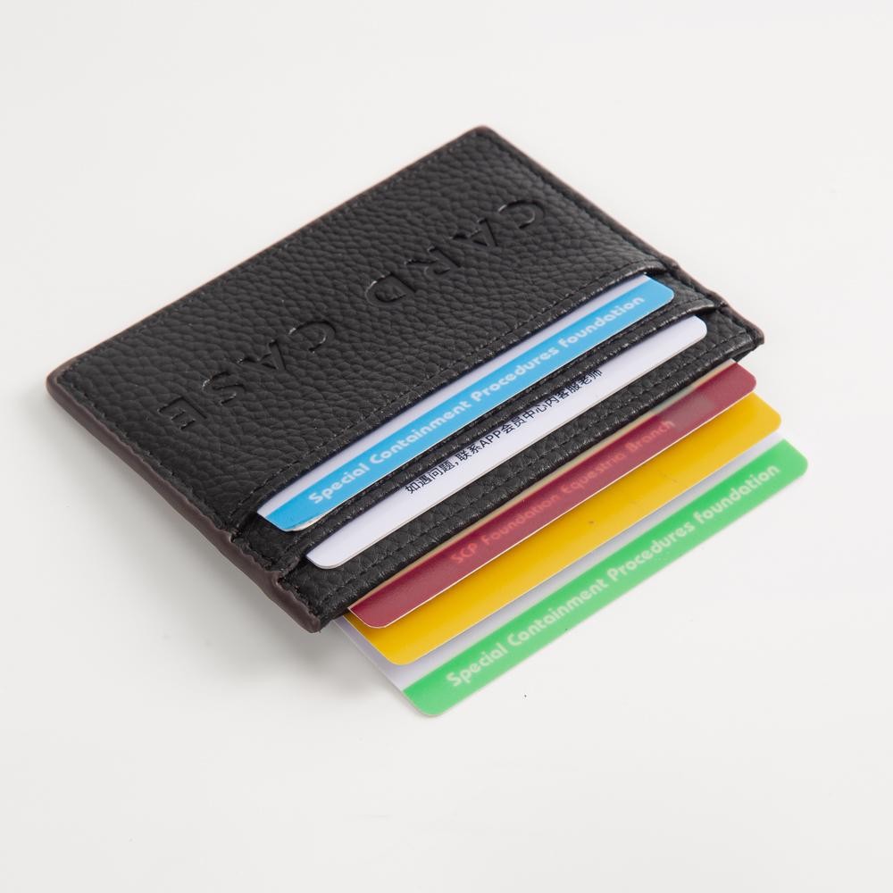 Double-Sided Woven Vegan Leather Card Holder - Open Inner Pocket - Six Card Holders - Three On Either Side - Approximately 4" L x 3" T view 4