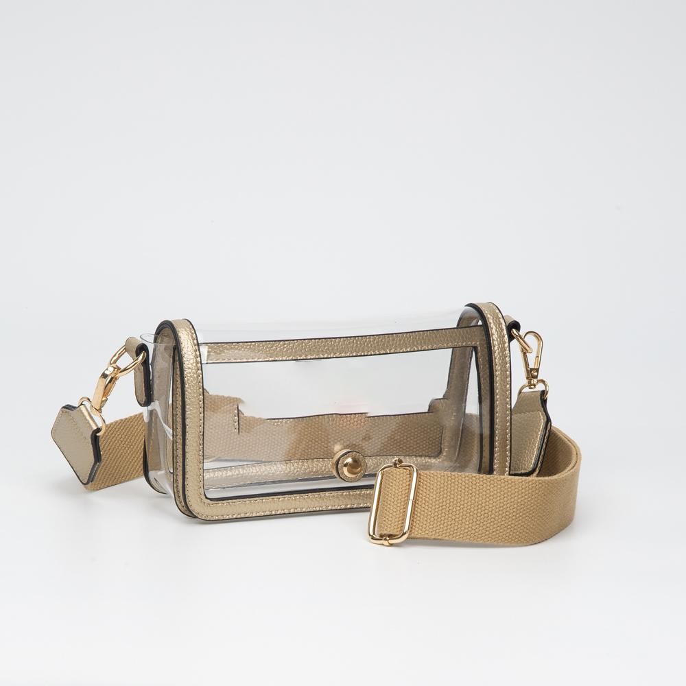 Clear Vegan Leather Crossbody Wristlet Clutch - Magnetic Button Closure - Removable Wristlet Strap - Approximately 8"W X 4"T X 2.5"D - Strap Drop 33"- 52" L view 2