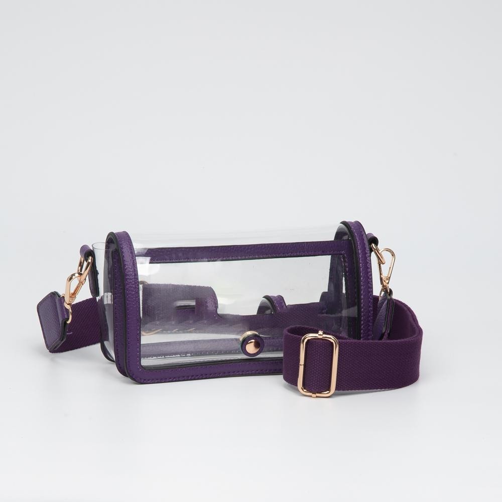 Clear Vegan Leather Crossbody Wristlet Clutch - Magnetic Button Closure - Removable Wristlet Strap - Approximately 8"W X 4"T X 2.5"D - Strap Drop 33"- 52" L view 2