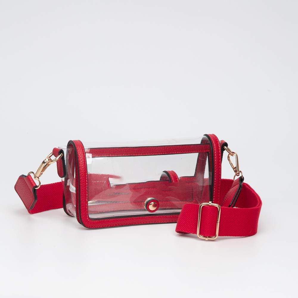 Clear Vegan Leather Crossbody Wristlet Clutch - Magnetic Button Closure - Removable Wristlet Strap - Approximately 8"W X 4"T X 2.5"D - Strap Drop 33"- 52" L view 2