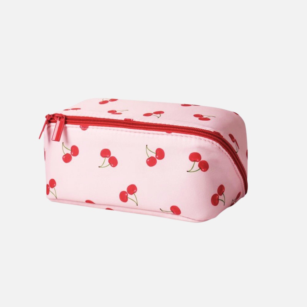 Cherry Print Makeup Bag - Full Zip Closure - Lined Body - Approximately 7” L X 6” T X 5” D view 2