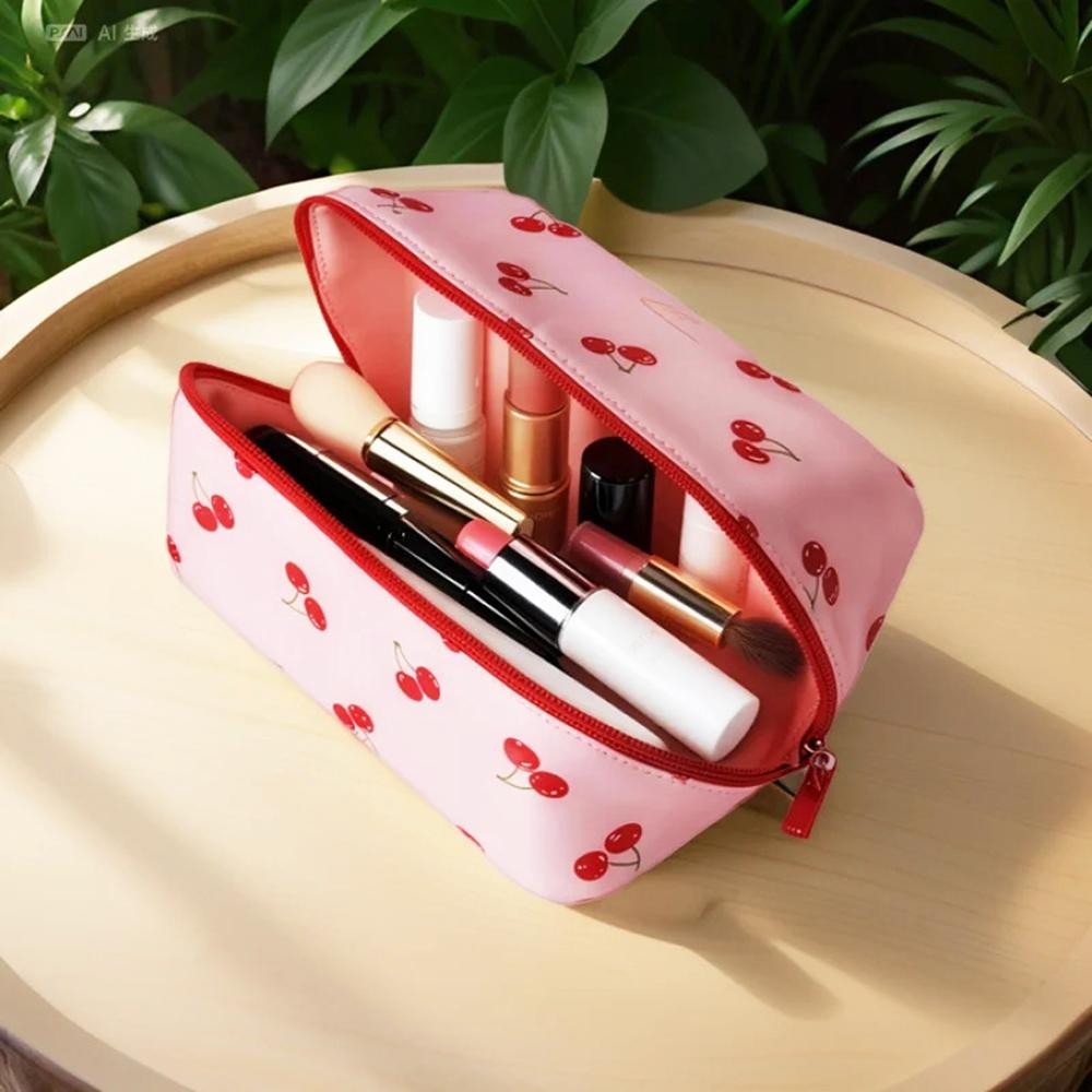 Cherry Print Makeup Bag - Full Zip Closure - Lined Body - Approximately 7” L X 6” T X 5” D view 4
