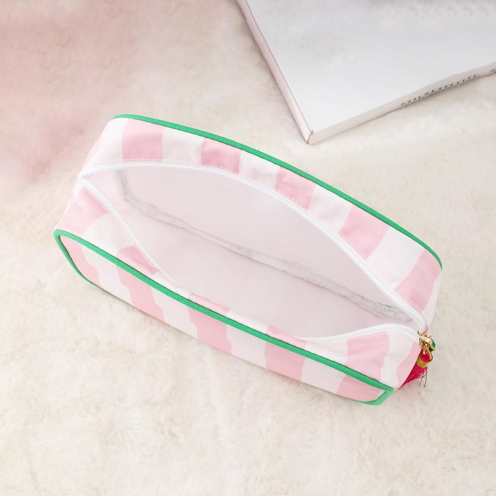 Striped Nylon Padded Pouch With Tassels - Full Zip Closure - Lined Body - Approximately 9.25" L X 6.25" T X 2.5" D view 6