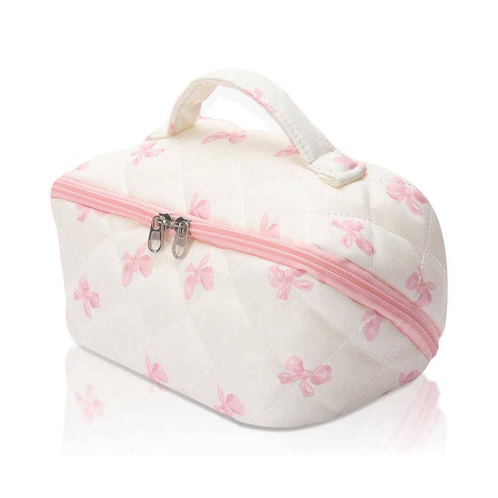 Quilted Print Makeup Bag - Full Zip Closure - 3 Internal Pockets & 1 Zip Brush Pocket - Approximately 9” L X 5” T X 4” D view 2