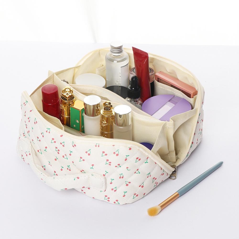 Quilted Print Makeup Bag - Full Zip Closure - 3 Internal Pockets & 1 Zip Brush Pocket - Approximately 9” L X 5” T X 4” D view 4